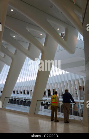 Spettatori ammirando l'interno dell'occhio Trasporto Hub, World Trade Center di New York City, NY, STATI UNITI D'AMERICA Foto Stock
