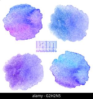Viola e blu dipinti ad acquerello macchie sfondi vettoriali impostato Illustrazione Vettoriale
