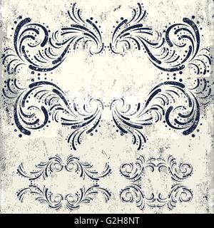 I telai di turbolenza a trama cornici ornati, ornamenti decorativi, fiorisca e elementi di chiocciola Illustrazione Vettoriale