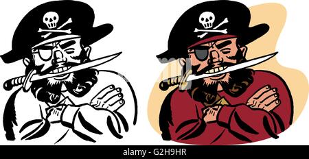Un pirata con un coltello nella sua denti Illustrazione Vettoriale