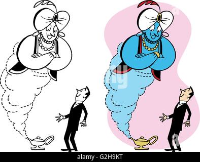 Un Genie appare da una lampada magica Illustrazione Vettoriale