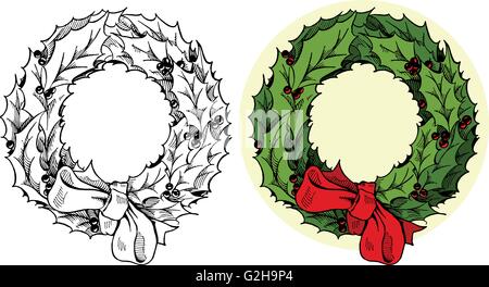Vacanze di Natale holly wreath Illustrazione Vettoriale