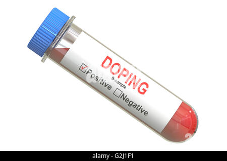 Concetto di doping, la provetta con il campione B sangue, rendering 3D Foto Stock