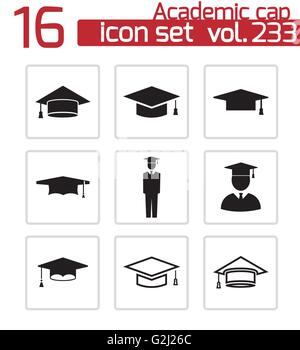Vector nero cappuccio accademico set di icone Illustrazione Vettoriale