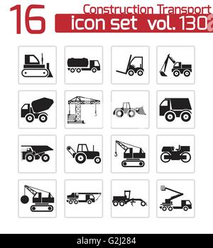 Nero del vettore di trasporto Costruzione di set di icone Illustrazione Vettoriale