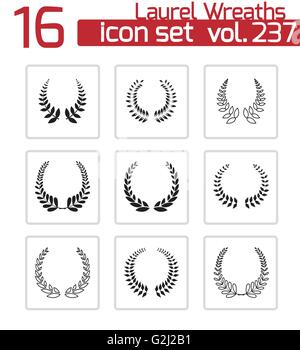 Vector nero di corone di alloro set di icone Illustrazione Vettoriale