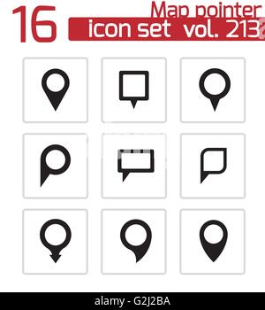 Vector nero puntatore mappa set di icone Illustrazione Vettoriale
