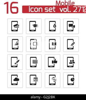Vettore mobile nero set di icone Illustrazione Vettoriale
