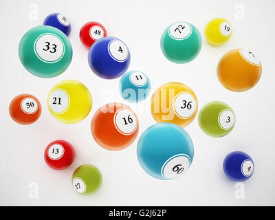 Le sfere di bingo con numeri generici. 3D'illustrazione. Foto Stock