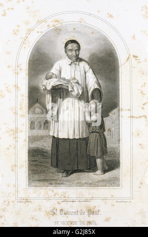 Saint Vincent de Paul (1581-1660). Il francese sacerdote cattolico. Incisione. Foto Stock