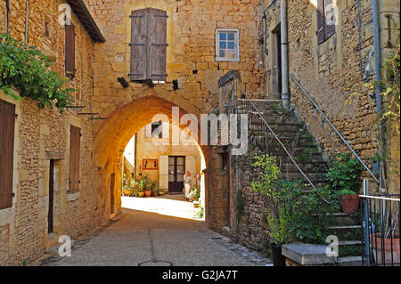 La Porte Saint Louis, Cadouin, Dipartimento di Dordogne, Aquitaine, Francia Foto Stock