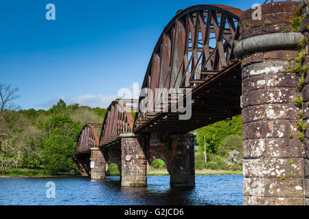 Il vecchio ponte ferroviario sul Loch Ken, vicino Parton, Castle Douglas, Dumfries & Galloway, Scozia Foto Stock