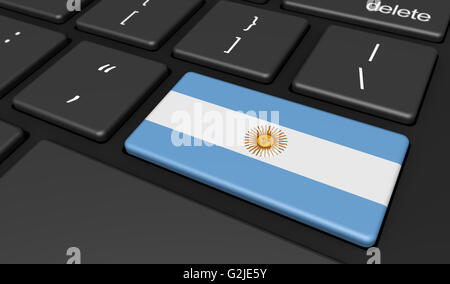 In Argentina la digitalizzazione e l'uso delle tecnologie digitali concetto con la bandiera argentina su una chiave del computer. Foto Stock