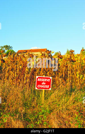 Riserva de Chasse, riservati per la caccia, segno, Lot-et-Garonne Department, Aquitaine, Francia Foto Stock