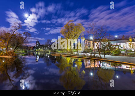 Duck Pond in Assiniboine Park, in una notte di luna, Winnipeg, Manitoba, Canada. Foto Stock