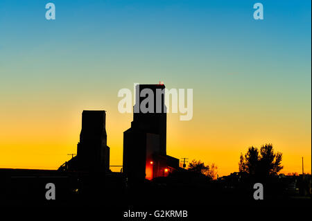 Elevatori cereali st tramonto Tuxford Saskatchewan Canada Foto Stock