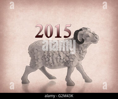 Felice anno nuovo 2015 con capra cartoon Foto Stock