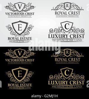 Royal elegante araldico Logo Collection - Vintage stemma - Moda & società elegante logotipi. Illustrazione Vettoriale