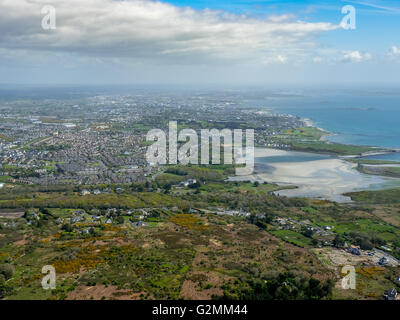 Vista aerea, Galway Rusheen Bay con passeggiate a cavallo sulla spiaggia, Atlantic Beach, spiaggia sabbiosa, Galway, Barna, County Clare, Galway Foto Stock
