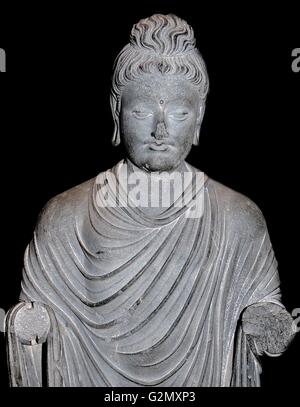 Gandhara, 2° secolo. Questa mostra quattro lati della vita di Buddha: la sua nascita, l'illuminismo, il suo primo sermone e la visita di Brahma e Indra. Foto Stock