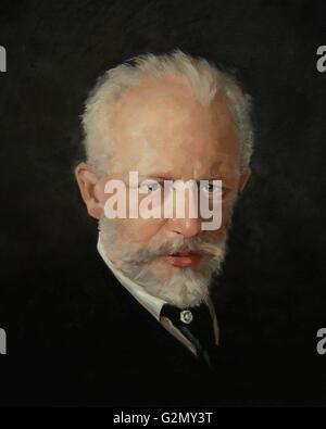 Pyotr Ilyich Tchaikovsky (7 maggio 1840 - 6 novembre 1893), il compositore russo le cui opere incluse sinfonie, concerti, opere, balletti, musica da camera e una impostazione corale della chiesa russo-ortodossa della Divina Liturgia. Tchaikovsky da Nikolai Kuznetsov Foto Stock