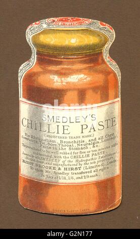 Chromolithographed fustellato in pubblicità per Smedley's Chilie Incolla Foto Stock