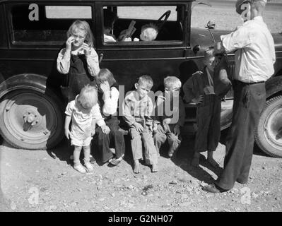 Siccità rifugiati da Bowman, North Dakota, Ritratto, Montana, USA, Arthur Rothstein per la Farm Security Administration (FSA), Luglio 1936 Foto Stock