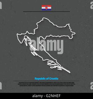 Repubblica di Croazia Mappa isolato e bandiera ufficiale icone. vettore politico croato mappa contorno. Paese dei Balcani geographic bann Illustrazione Vettoriale