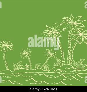 Sea Island con palme contorni su verde Illustrazione Vettoriale