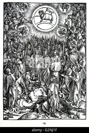 Martin Lutero: Prefazione alla rivelazione di Giovanni ( 1522): Vorrede zur Offenbarung Johannes (1522). Apocalisse nelle figure; Xilografia da Albrecht Dürer; l adorazione dell Agnello e l Inno della scelta. L'Apocalisse di San Giovanni Foto Stock