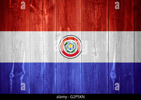 Bandiera del Paraguay o paraguaiane banner su sfondo di legno Foto Stock