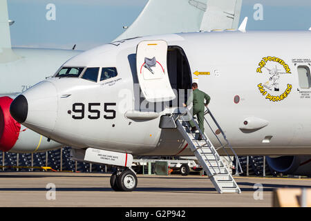 Stati Uniti Navy Boeing P-8A Poseidon da pattugliamento marittimo 167955 aeromobili da aria di test e valutazione Squadron VX-1 "pionieri". Foto Stock