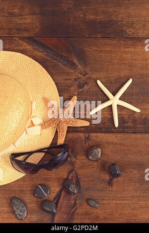 summer background with women beach hat Foto Stock