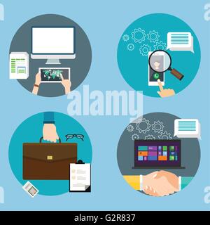 La tecnologia del computer icon set business Ricerca contratto Illustrazione Vettoriale