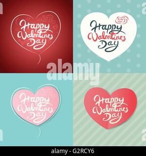 Quattro felice il giorno di San Valentino disegnati a mano scritte disegno vettoriale Illustrazione Vettoriale