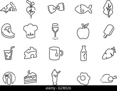 Illustrazione delle icone relative a mangiare, bere e dieta Illustrazione Vettoriale