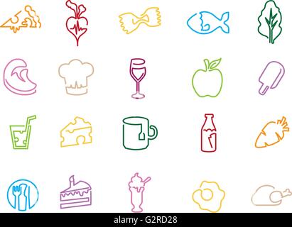 Illustrazione delle icone relative a mangiare, bere e dieta Illustrazione Vettoriale