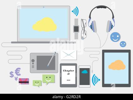 Illustrazione di vettore di comunicazione Dispositivi di tecnologia Illustrazione Vettoriale