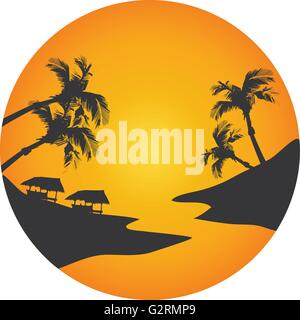 Paesaggio della spiaggia al tramonto Illustrazione Vettoriale