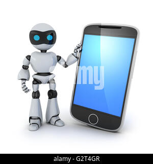 Telefono e robot (fatto in 3D rendering) Foto Stock
