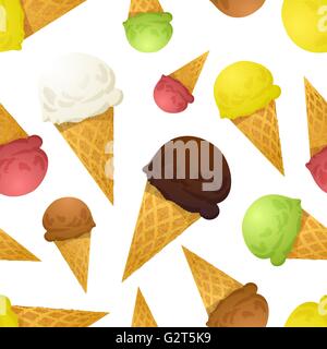 Luminose colorate coni gelato di diversi gusti, modello senza giunture Illustrazione Vettoriale