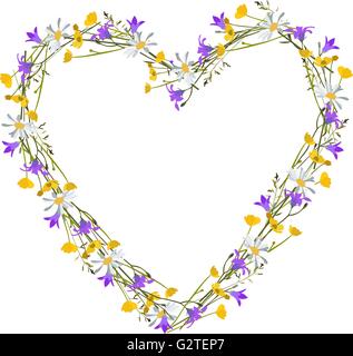 Fiori selvaggio a cuore, vettore isolato Illustrazione Vettoriale