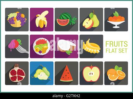 Frutti vettore piatto set di icone Illustrazione Vettoriale