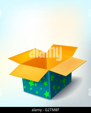 Magic box aperto con le stelle. Illustrazione Vettoriale Foto Stock