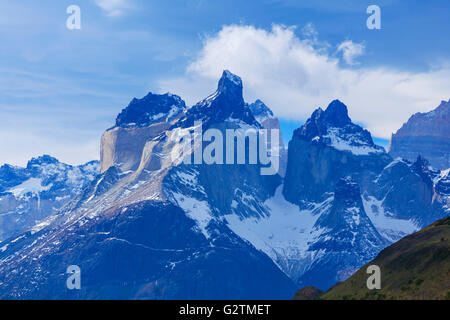 Cordigliera del Paine, corna di Torres del Paine, cuernos del Paine, parco nazionale Torres del Paine, Patagonia, Cile Foto Stock