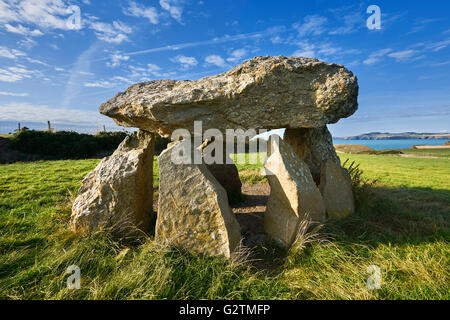 Carreg Sansone, Carreg Sampson o Sansone della pietra, 5000 anni, neolitica dolmen, camera di sepoltura, vicino Abercastle, Pembrokeshire Foto Stock