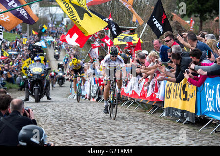 2016 Tour delle Fiandre Aprile 3rd. Peter Sagan di (Tinkoff) conduce la gara fino la salita finale del Paterberg. Foto Stock