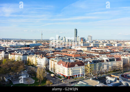 Stuwerviertel (anteriore) e la Torre del Danubio, Donau City, il Palazzo delle Nazioni Unite e DC Tower 1, Austria, Vienna Wien Foto Stock