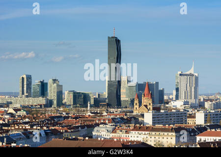 Stuwerviertel (anteriore) e Donau City, il Palazzo delle Nazioni Unite e DC Tower 1, Austria, Vienna Wien Foto Stock