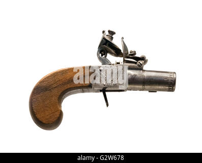 Uno di una coppia di boxlock flintlock pistols, realizzato da Holmes di Liverpool, c.1815. Foto Stock